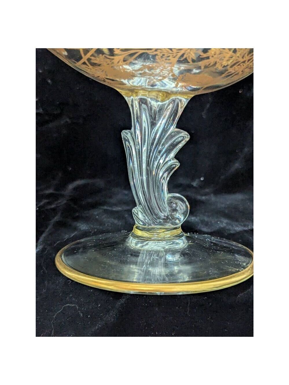 Fostoria Baroque Navarre Gold Floral & Foliage Overlay Pedestal Glassware - Picture 4 of 8